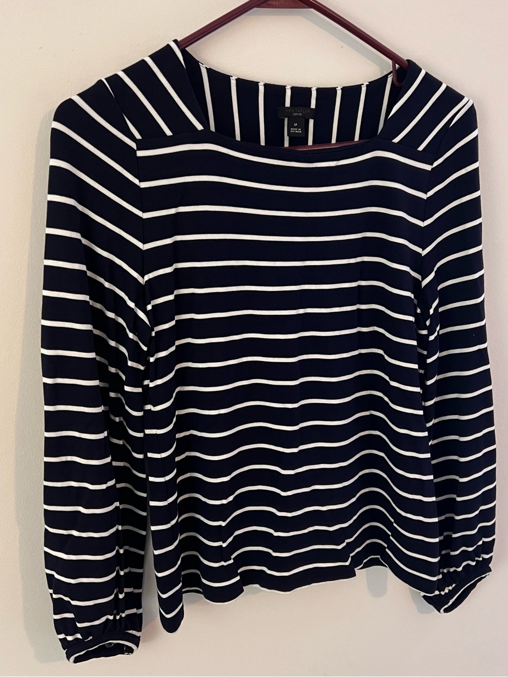 Ann Taylor Navy and White Striped Long-Sleeve Top